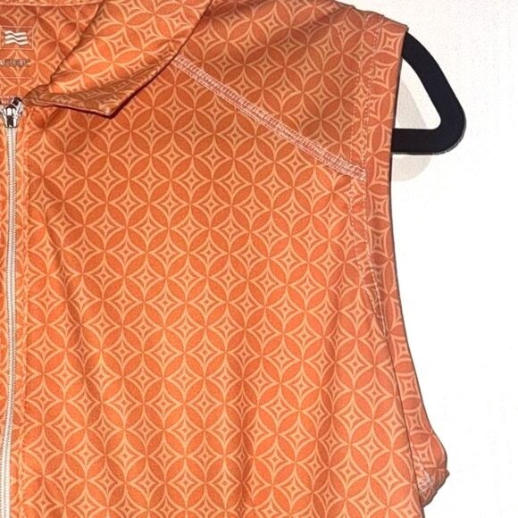 Adidas ClimaCool Sleeveless Orange Geometric Zip Polo Shirt L - Picture 4 of 8
